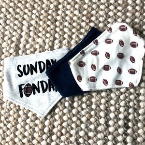Set of 3 football Sunday funday boy bibs!